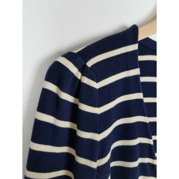 Prich Sz. 160/84A/XS Navy & Ivory Stripe 4 Button V Neck Cardigan Silver Buttons - Picture 5 of 7